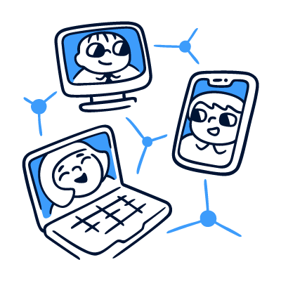 People connected across a network of devices