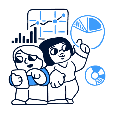 Colleagues connecting data, charts and decisions