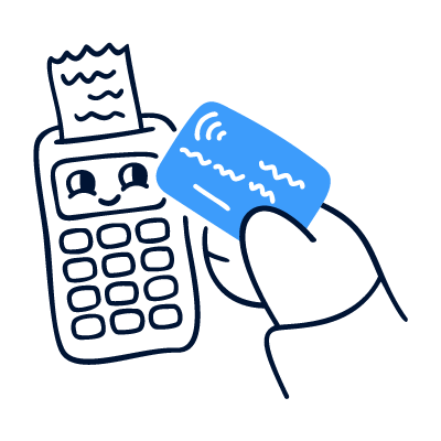 A hand using a payment terminal, representing a clear and dependable counter transaction