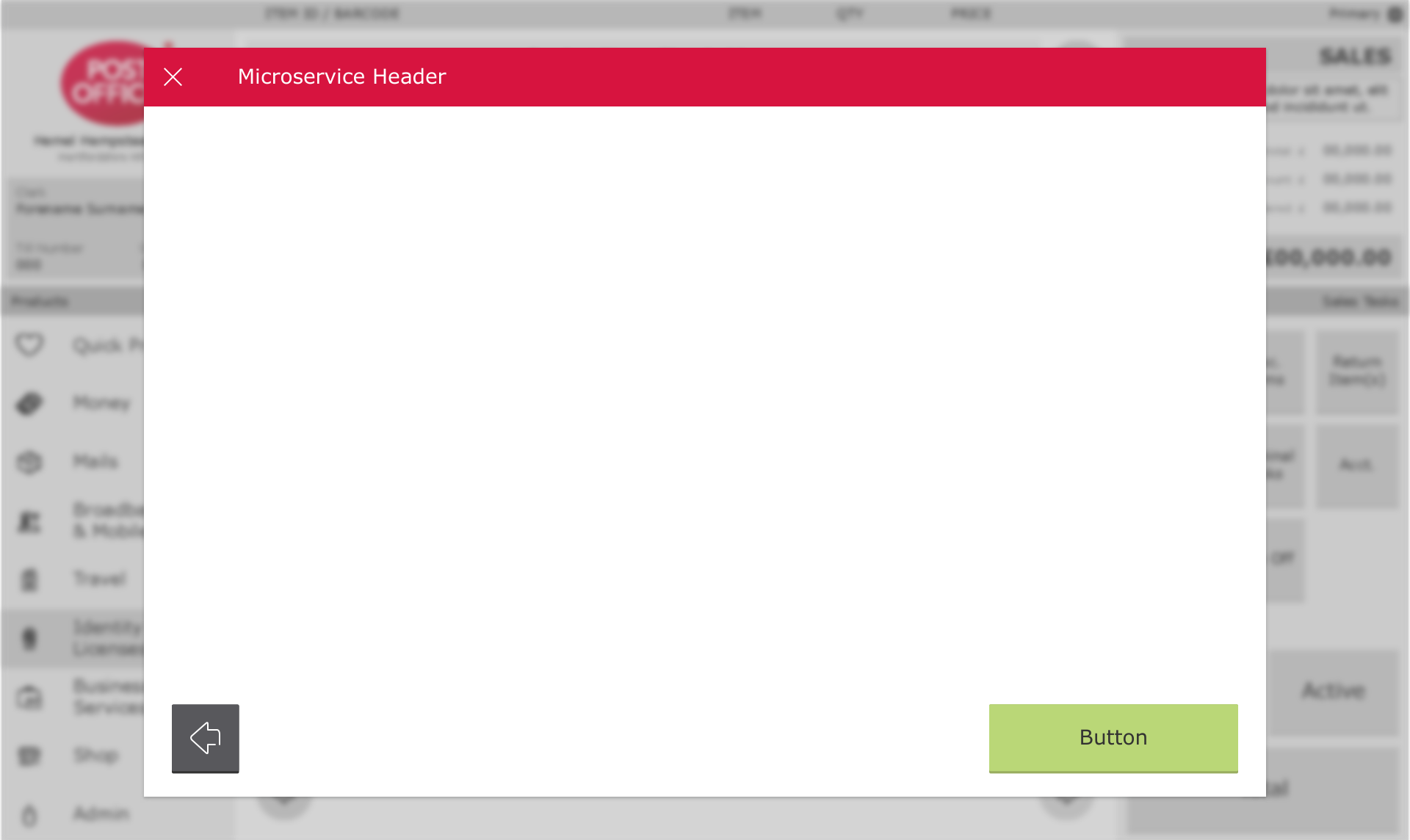 A microservice window placed over the shared Post Office transaction shell
