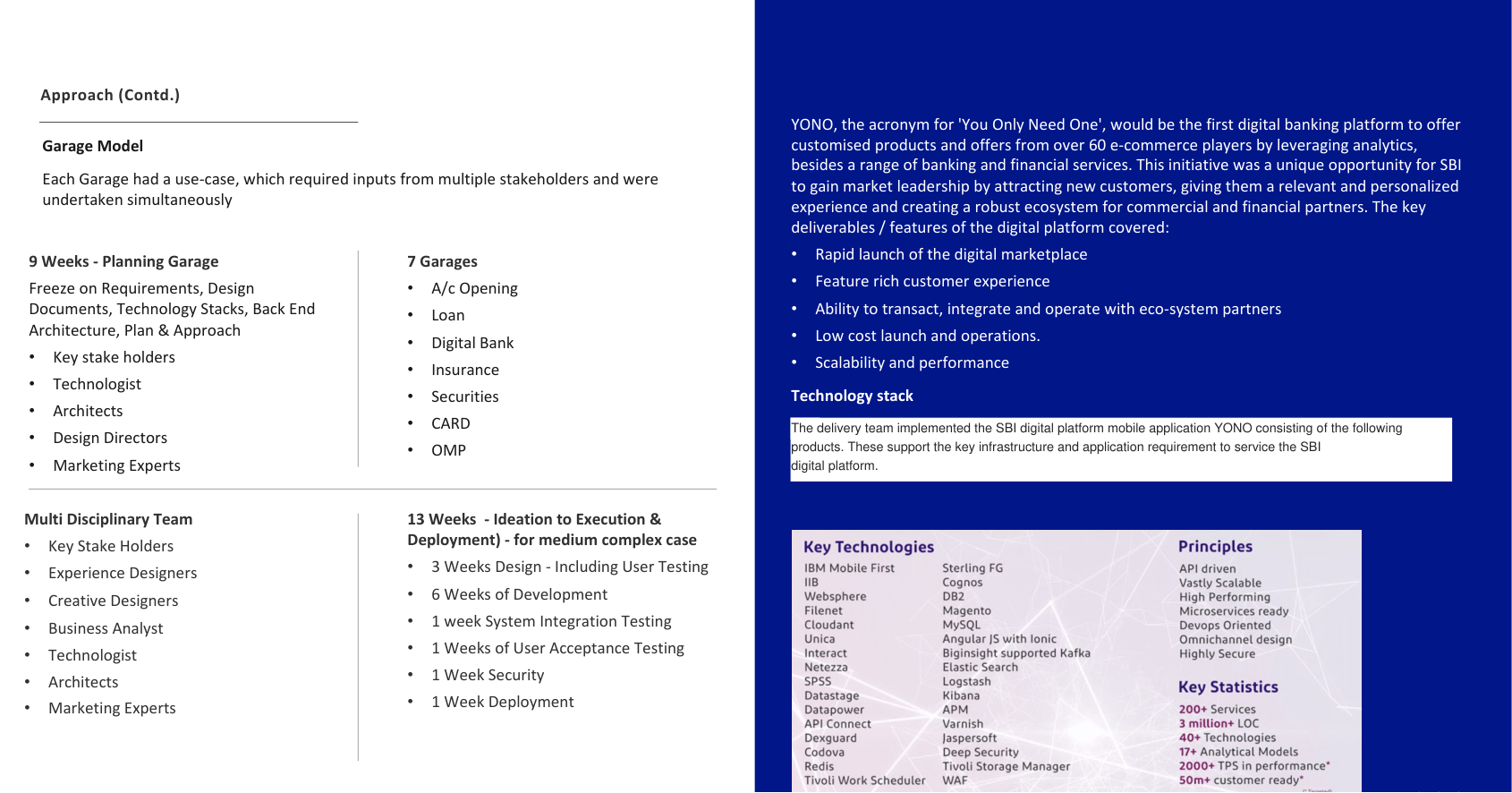 Planning, multidisciplinary roles, seven garage domains and an indicative thirteen-week delivery model