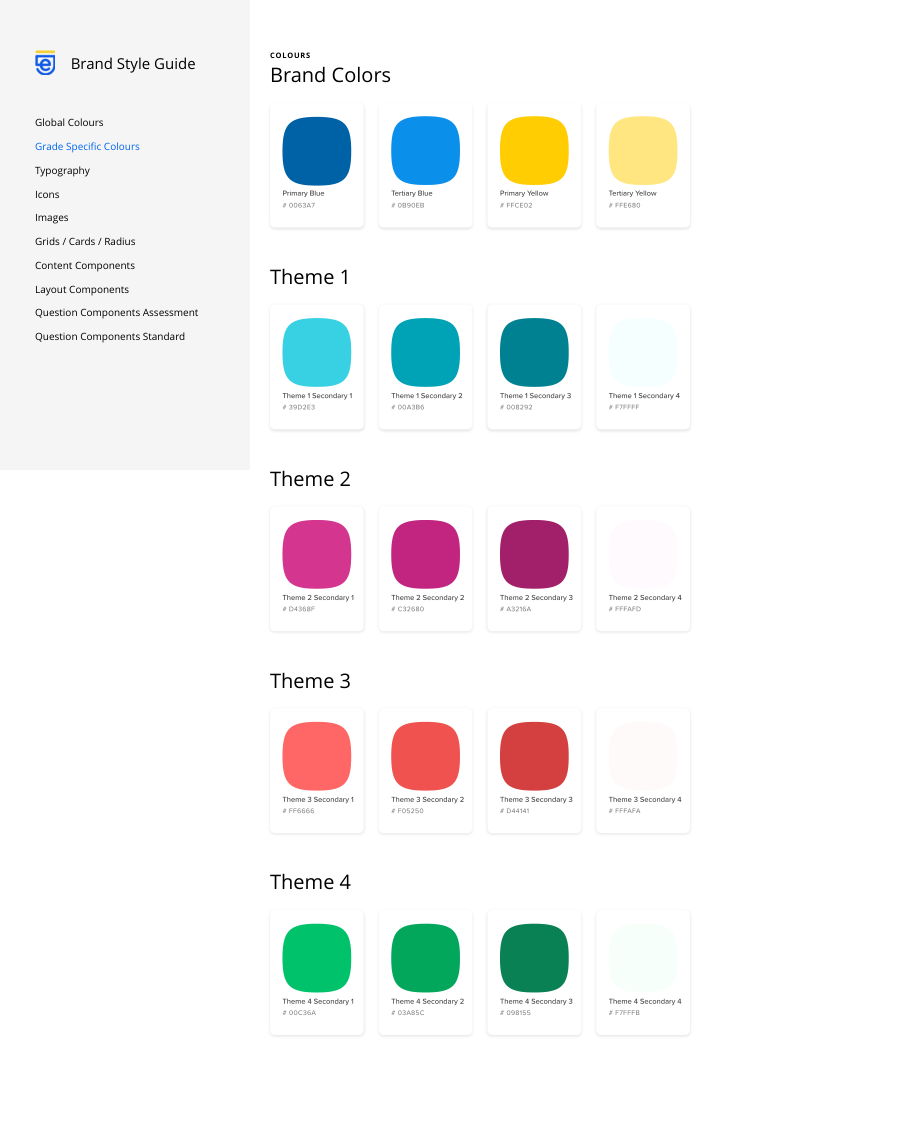Design-system brand colours and four theme palettes